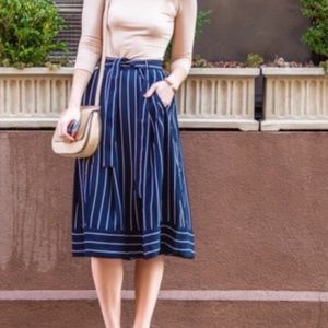 Banana Republic Navy White Striped Midi Skirt